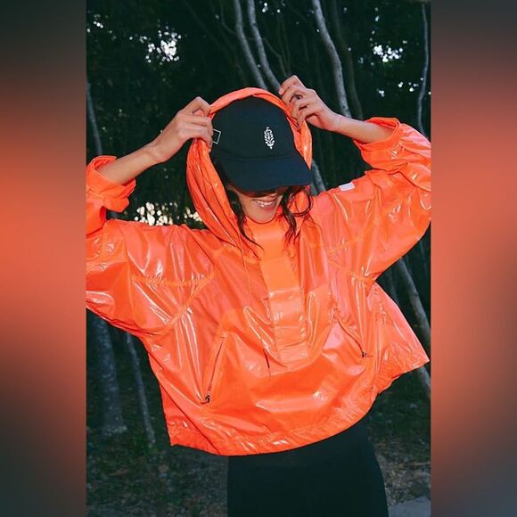 FP Movement Dew Drop Packable Rain Jacket Neon Orange Lightweight Pockets XS - Picture 1 of 11